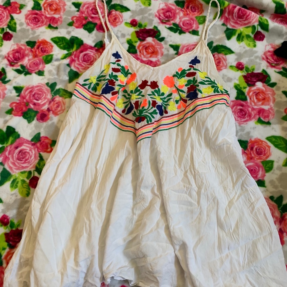 Short spaghetti strap embroidered dress
